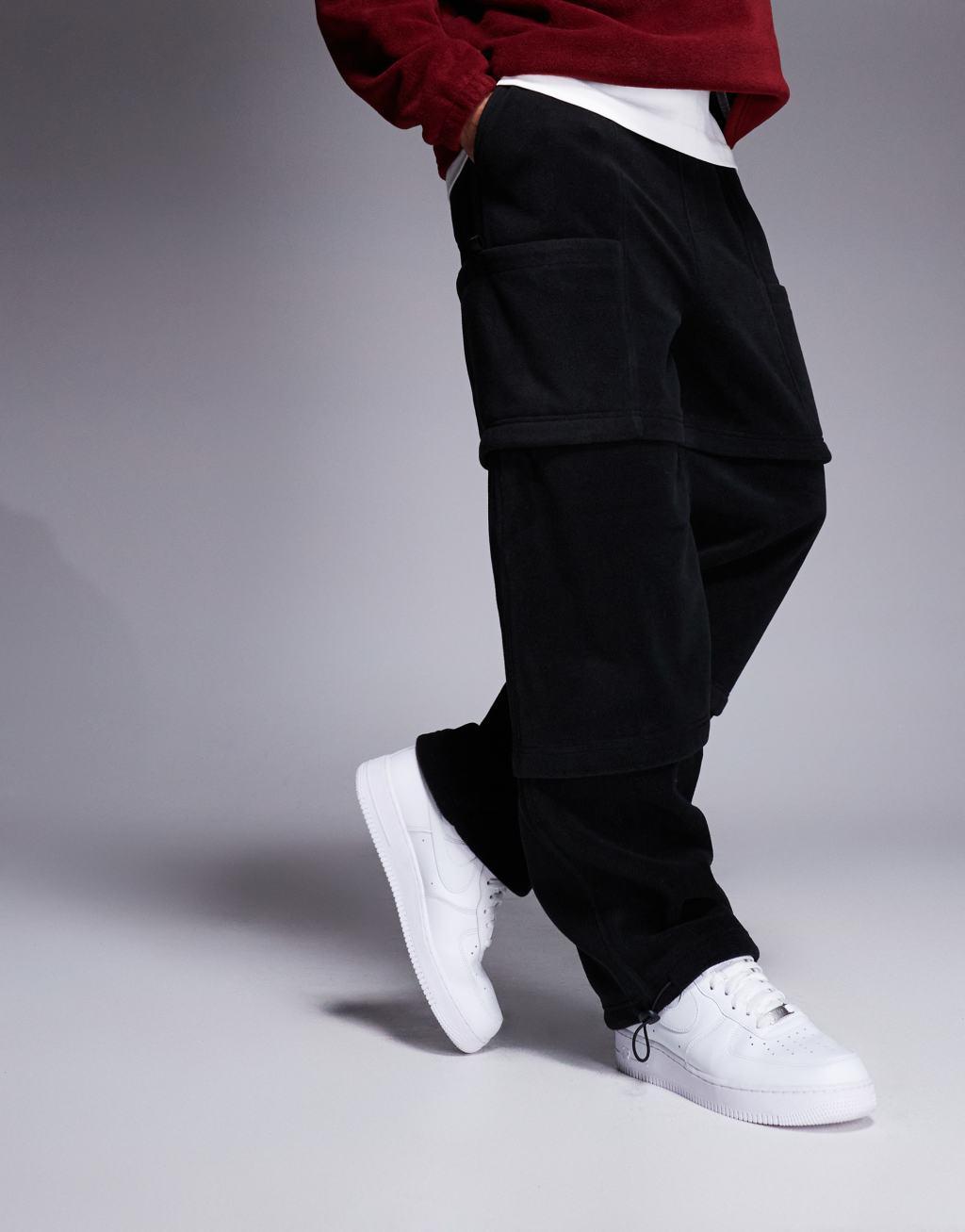 ASOS DESIGN oversized utility fleece sweatpants in black Product Image