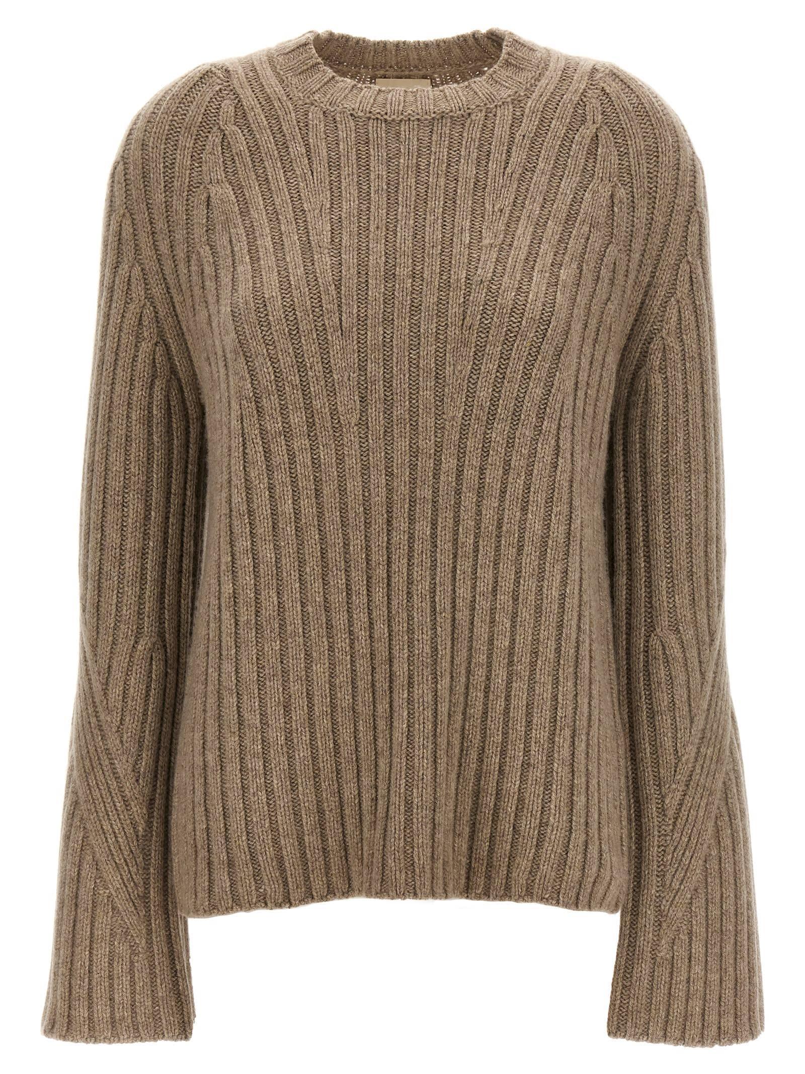 'calvin' Cable Knit Crew Neck Sweater In Beige Product Image