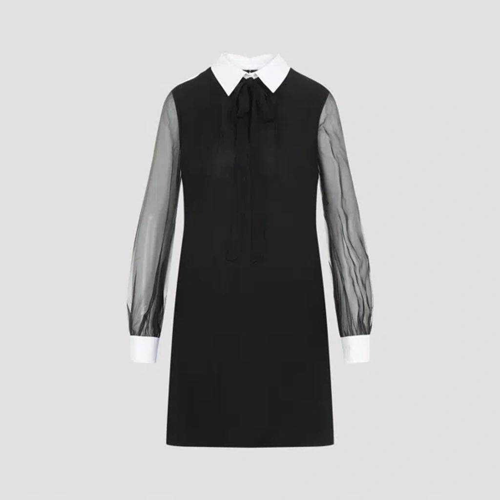 VALENTINO Wool Mini Dress Pleated Detail In Black Product Image