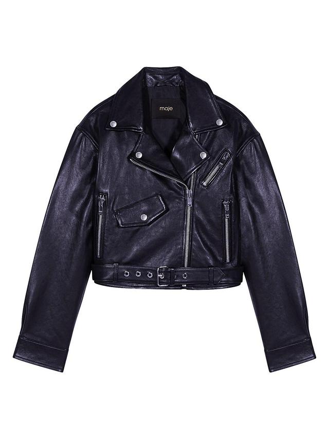 Womens Cropped Leather Jacket Product Image