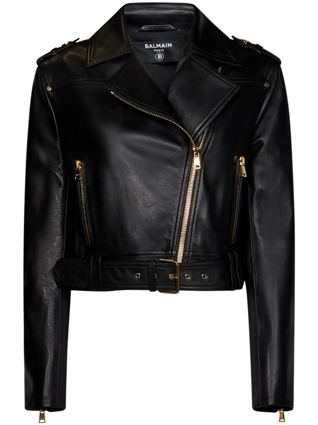 Belted Cropped Jacket In Black Product Image