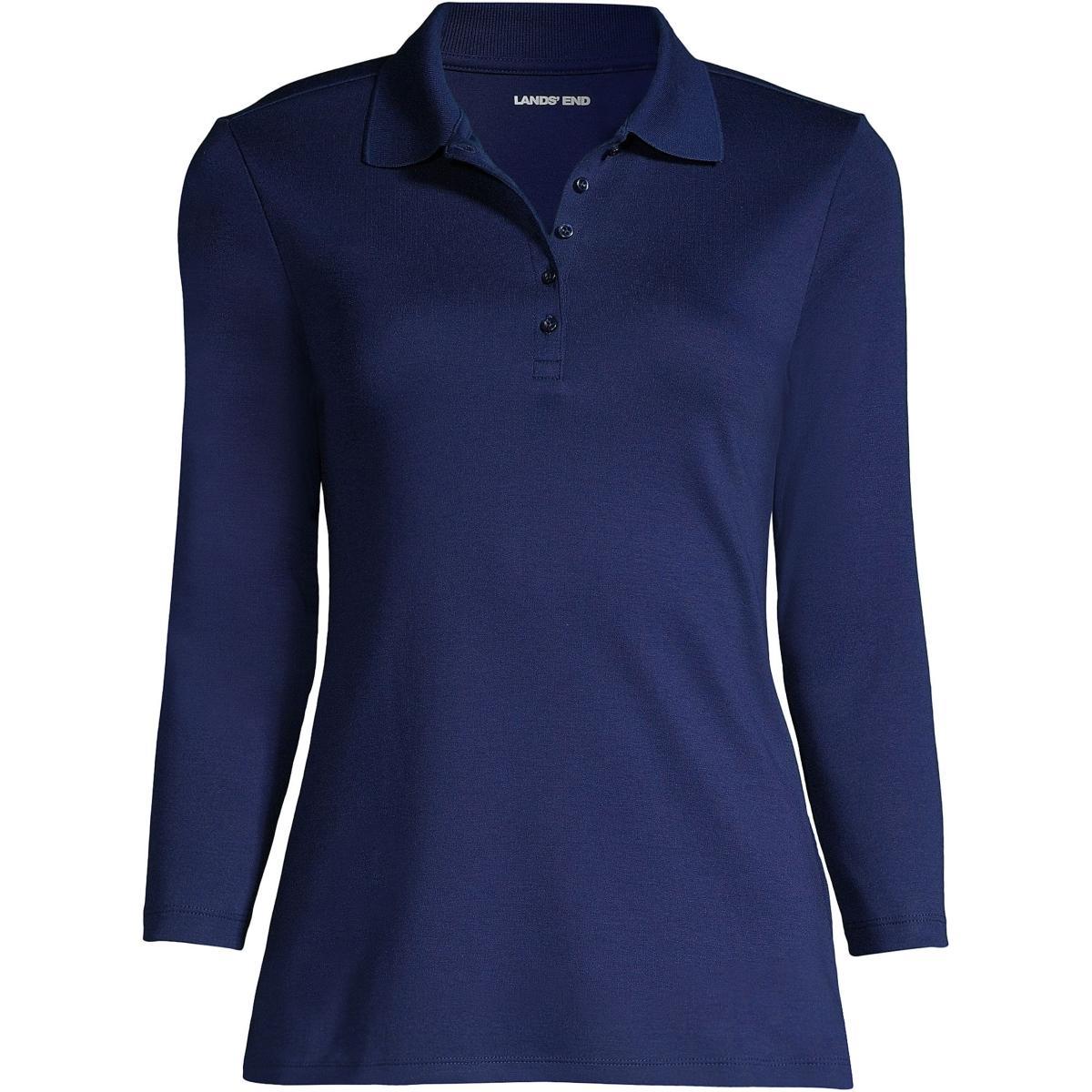 Lands End Womens 3/4 Sleeve Supima Cotton Polo Shirt Product Image