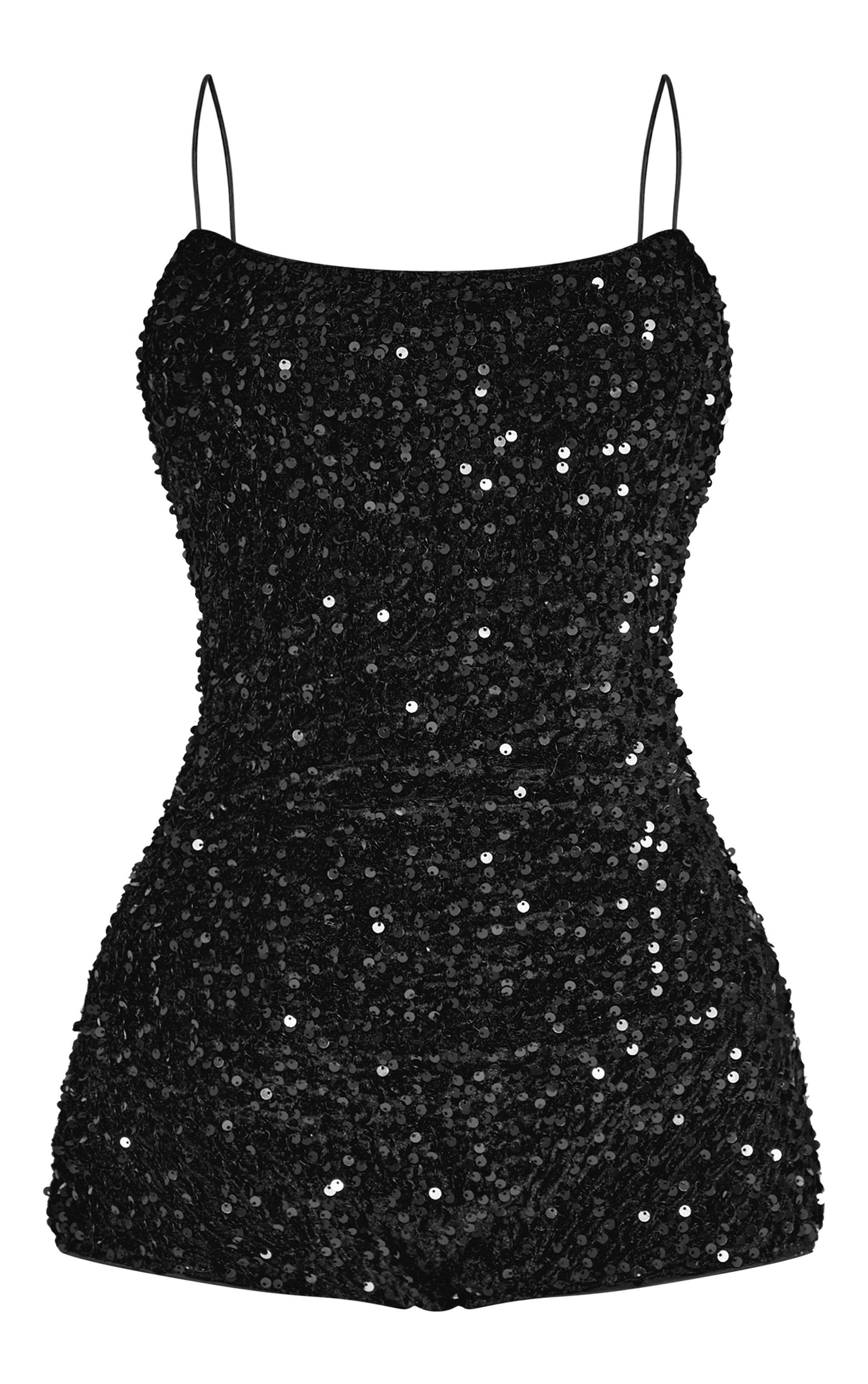 Petite Black Textured Sequin Romper Product Image