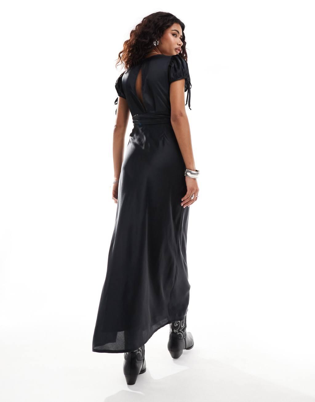 Free People cooper satin midi slip dress in black Product Image