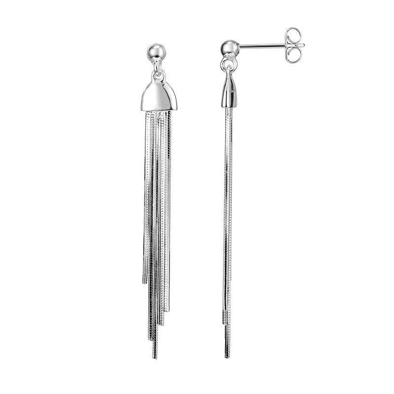 Sterling Silver Fringe Drop Earrings, Womens, Grey Product Image