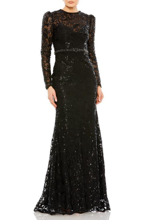 Mac Duggal Sequin Tapestry Long Sleeve Trumpet Gown Product Image