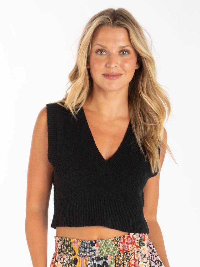 Ava V-Neck Sweater Vest - Black Product Image