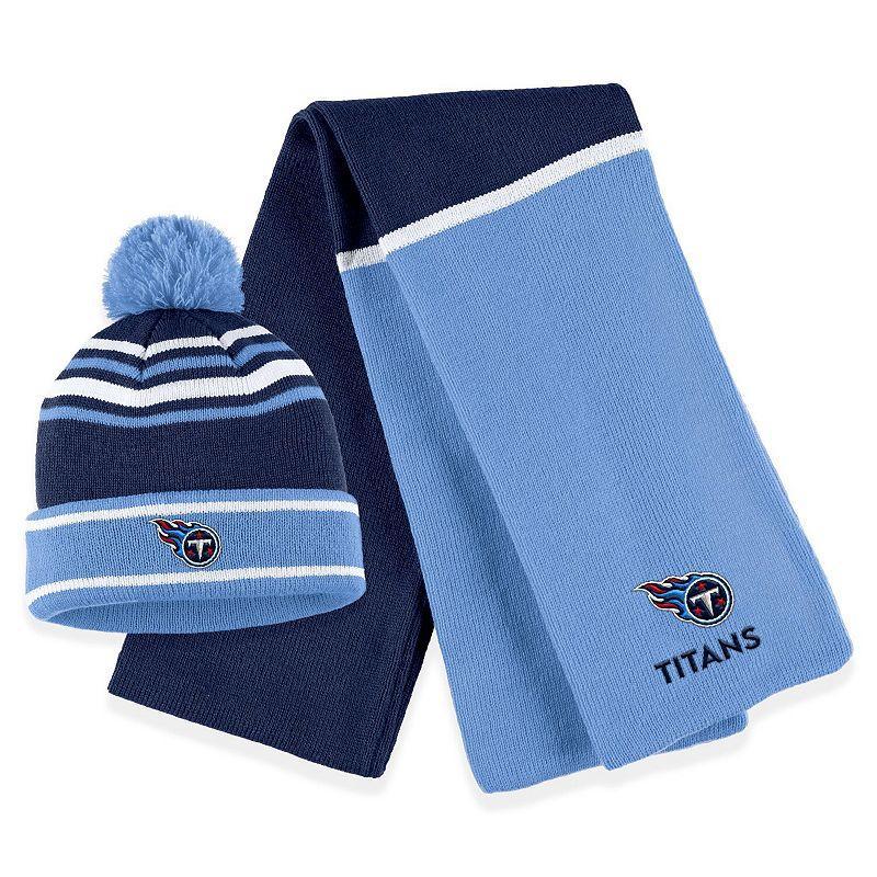 Womens WEAR by Erin Andrews Powder Blue Los Angeles Chargers Colorblock Cuffed Knit Hat with Pom and Scarf Set Product Image