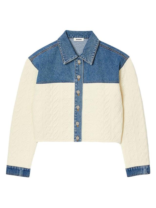 sandro Ralph Quilted Denim Mixed Media Jacket Product Image