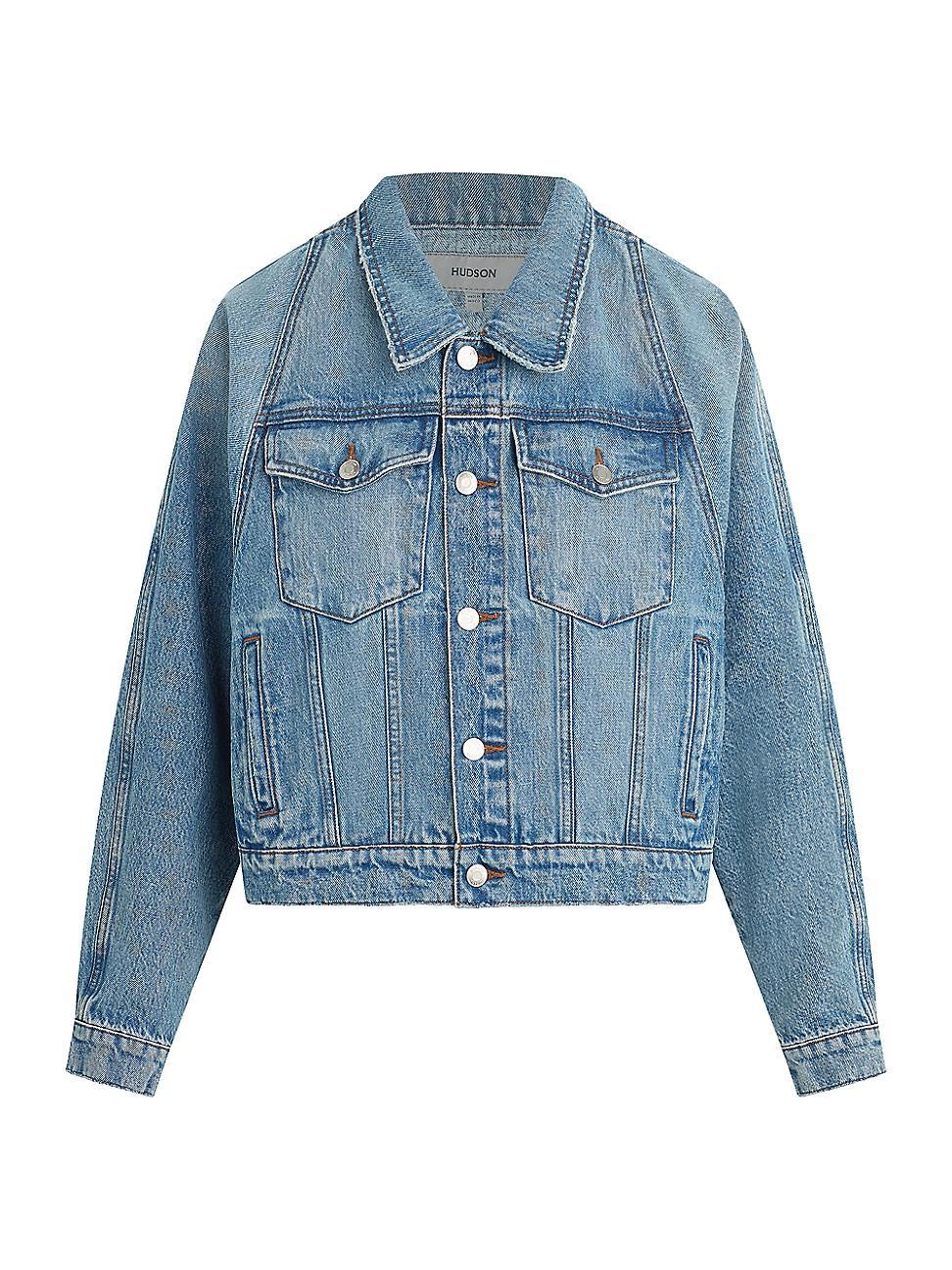 Womens Raglan-Sleeve Boxy Denim Jacket Product Image