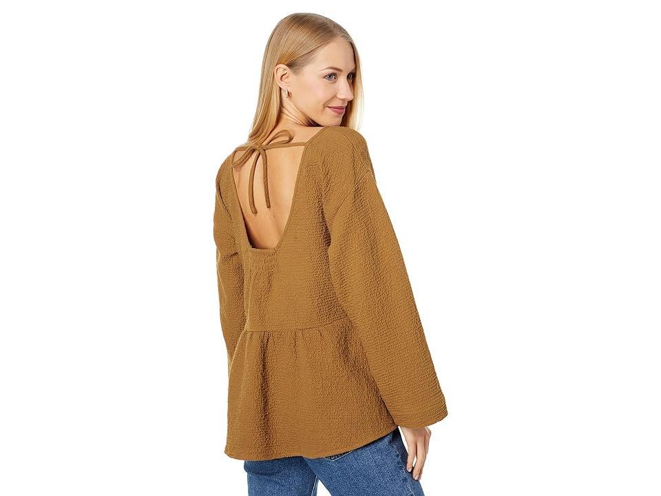 Madewell Peplum Open-Back Top (Toffee) Women's Blouse Product Image