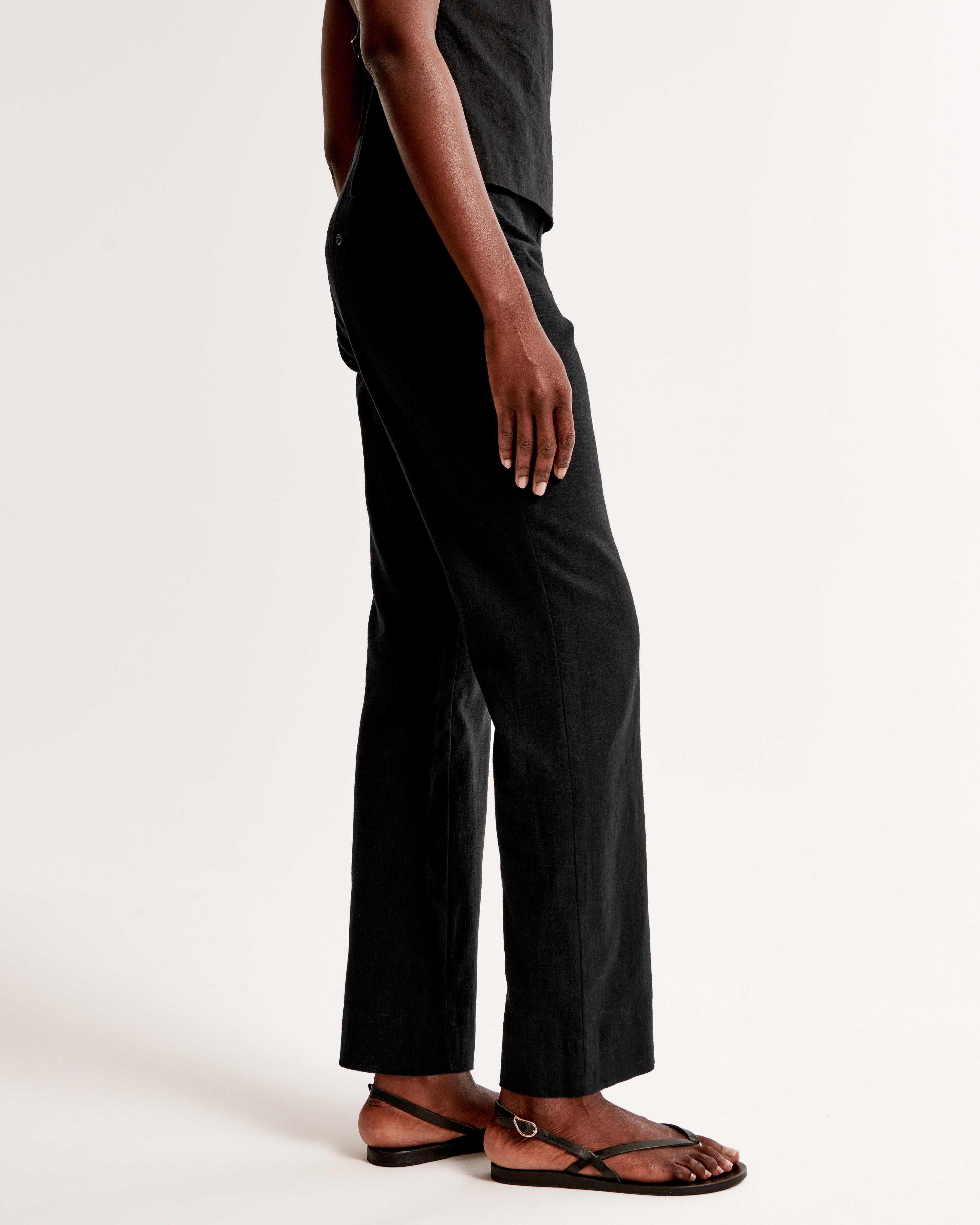 Mid Rise Linen-Blend Tailored Straight Pant Product Image