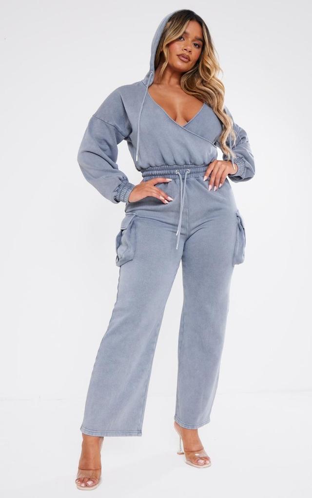 Shape Charcoal Washed Sweat Plunge Neck Jumpsuit Product Image