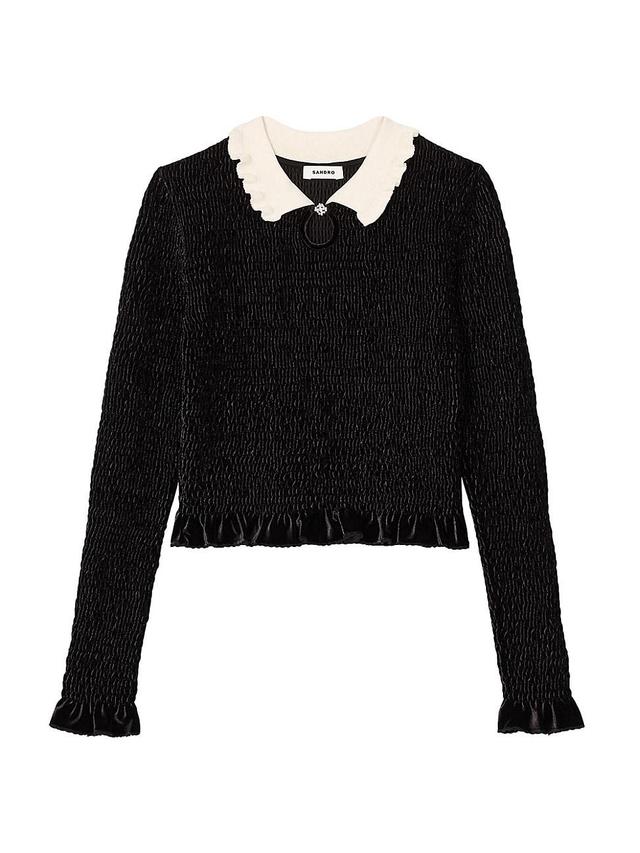 Womens Smocked Top with Contrasting Neck Product Image