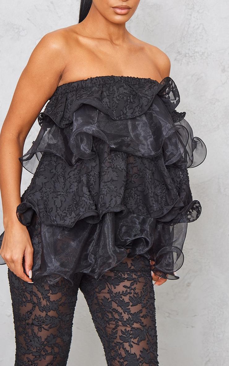 Black Sheer Textured Lace Tiered Ruffle Bandeau Product Image