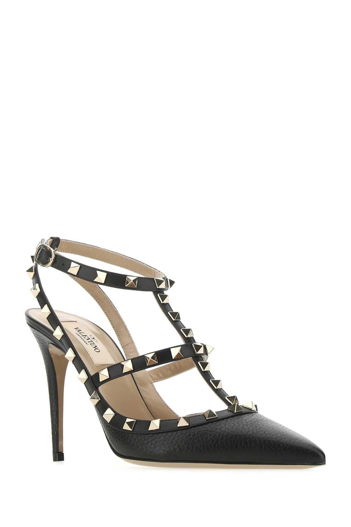 Black Leather Rockstud Pumps Product Image