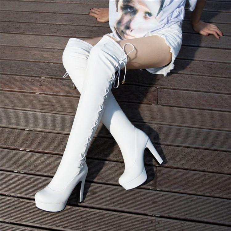 Block Heel Faux Leather Over-The-Knee Boots product image