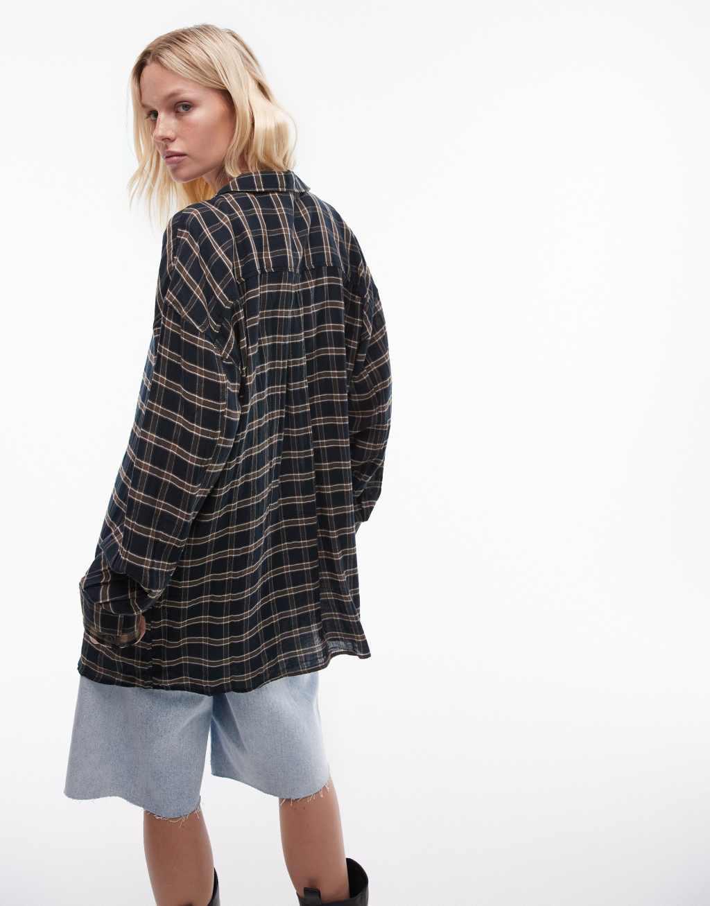 Topshop double layer oversized shirt in contrast check Product Image