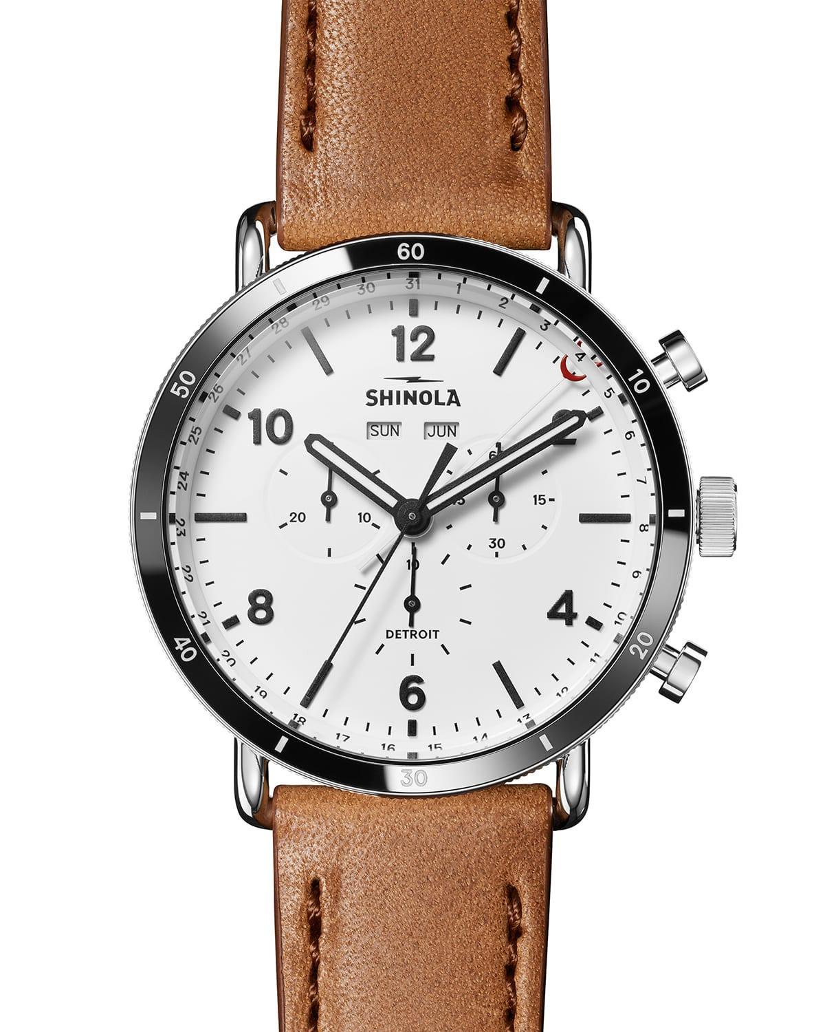 Mens Canfield Sport Stainless Steel & Leather Watch Product Image