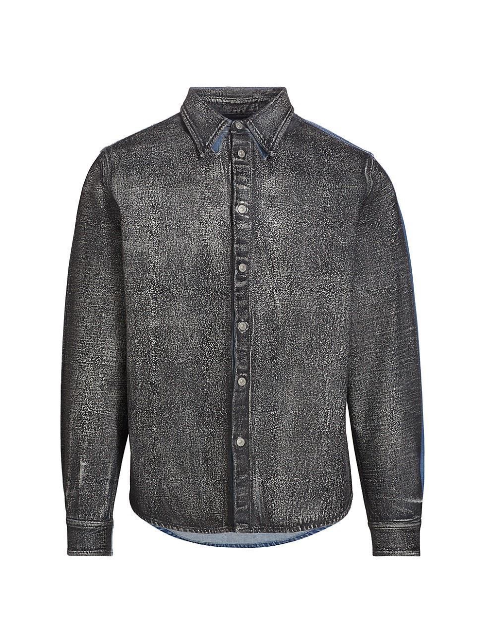 Mens Denim Acid Wash Button-Front Shirt Product Image