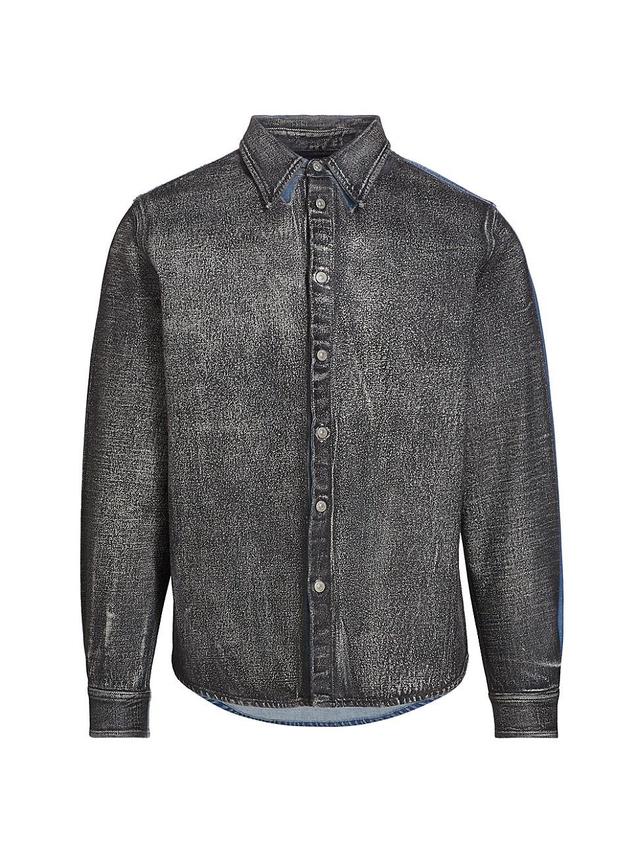 Mens Denim Acid Wash Button-Front Shirt Product Image