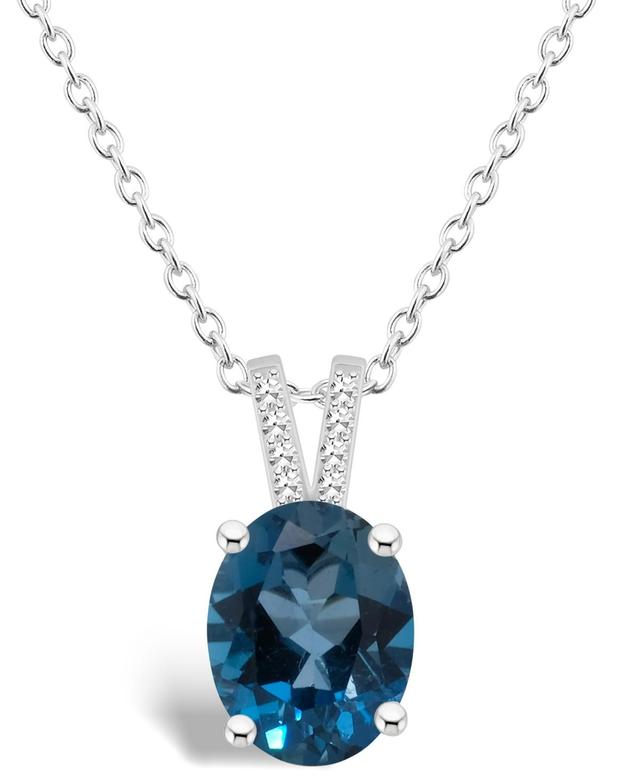 Alyson Layne Sterling Silver 10 mm x 8 mm Oval Gemstone & Diamond Accent Pendant Necklace, Womens Blue Product Image