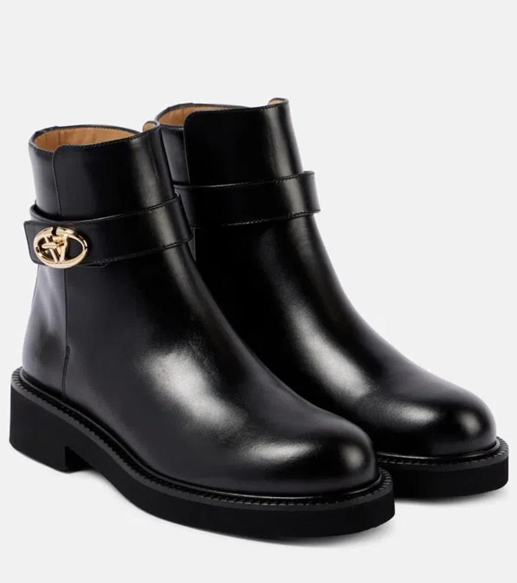 VALENTINO GARAVANI Leather Vlogo Locker Boots In Black Product Image