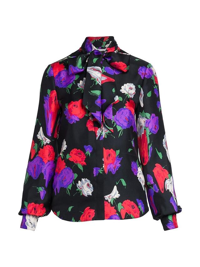 Womens Floral Tie-Neck Blouse Product Image