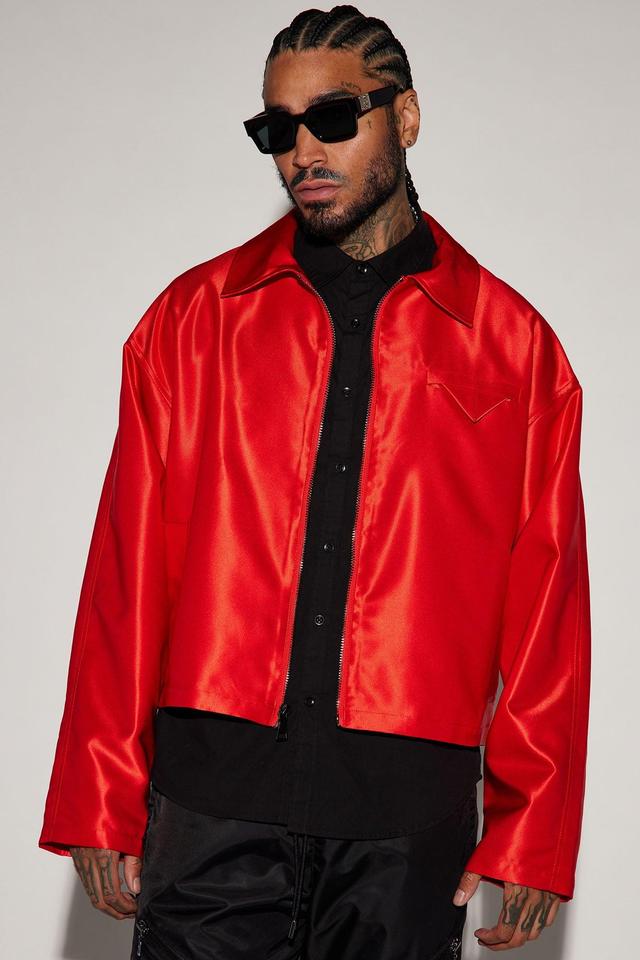 U Get Me Satin Cropped Jacket - Red Product Image