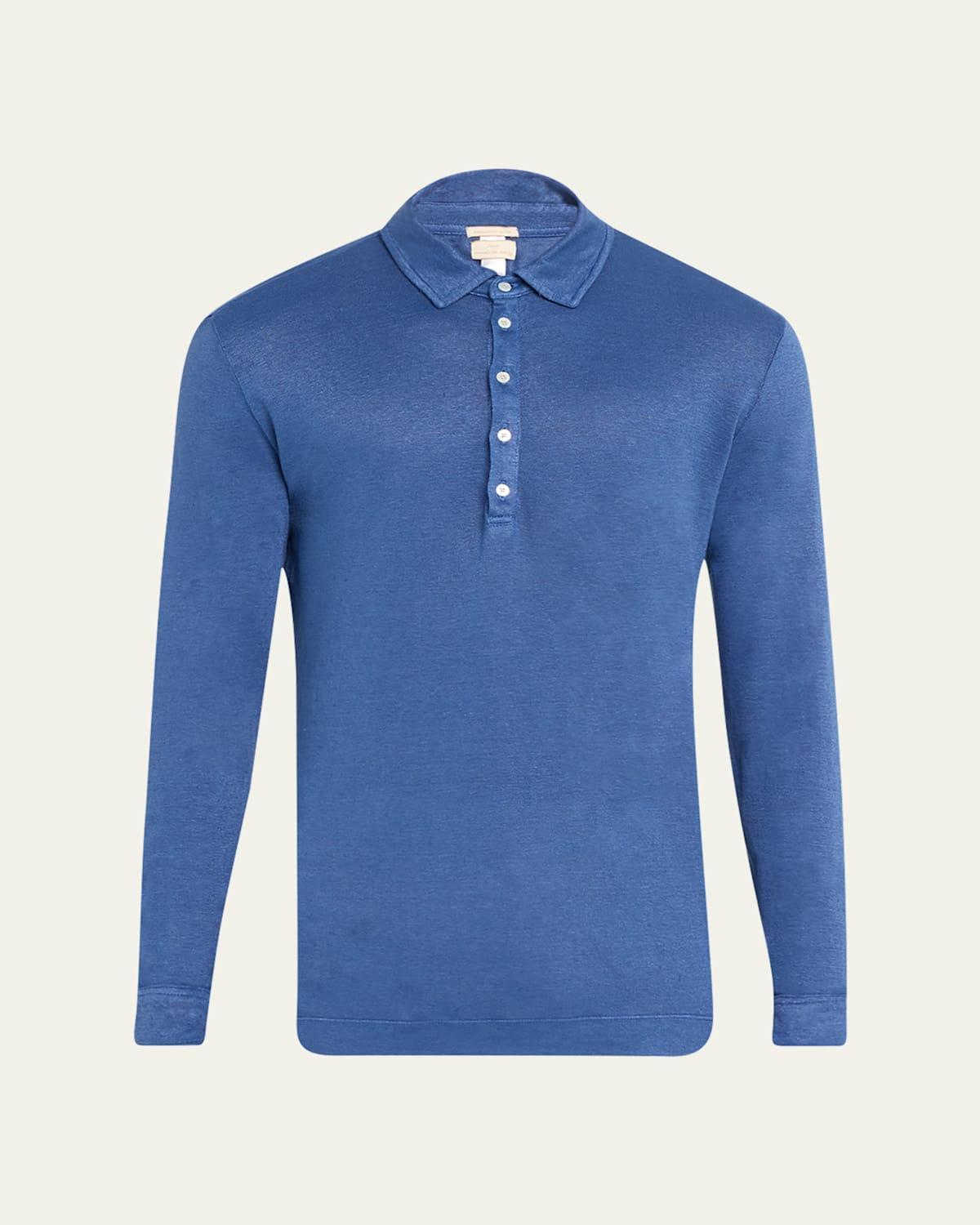 Mens Linen Pique Long-Sleeve Polo Shirt Product Image