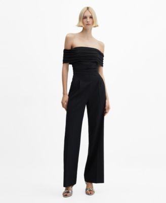 Mango Womens Gathered Detail Off-The-Shoulder Jumpsuit Product Image