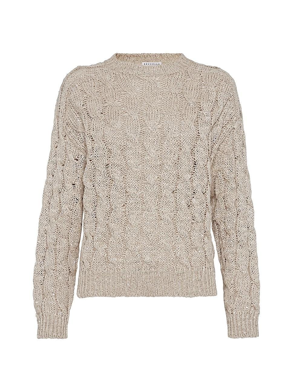 Womens Dazzling Silk And Linen Cable Knit Sweater Product Image