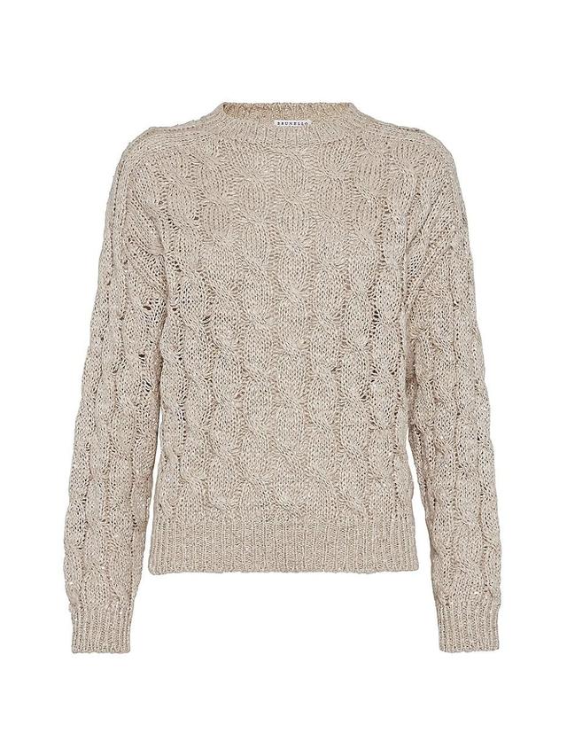 Womens Dazzling Silk And Linen Cable Knit Sweater Product Image