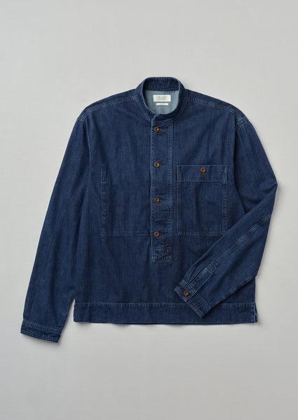 Grandad Collar Half Placket Denim Shirt | Indigo Product Image