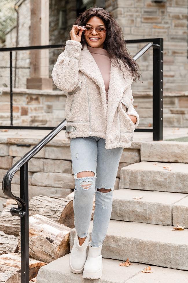 All Your Reasons Beige Sherpa Moto Jacket FINAL SALE Product Image