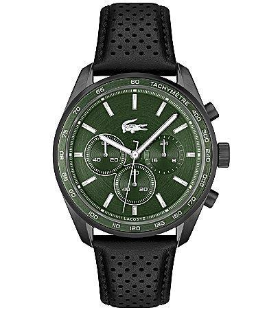 Lacoste Mens 42mm Vancouver Chronograph Black Leather Strap Watch Product Image