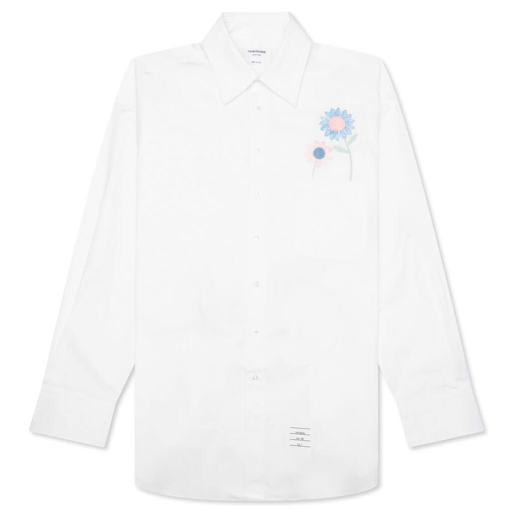 Oversized L/S Shirt w/ All Over Embroidery - White Male product image