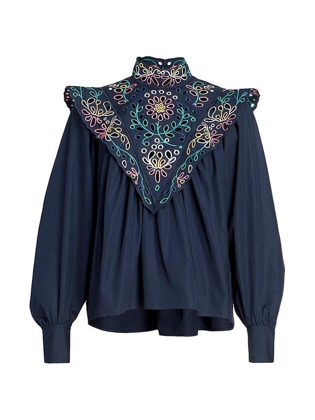 Womens Embroidered Bib Blouse Product Image