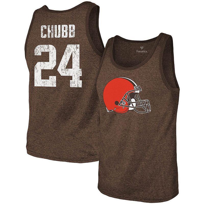 Mens Majestic Threads Nick Chubb Heathered Brown Cleveland Browns Name and Number Tri-Blend Tank Top Product Image