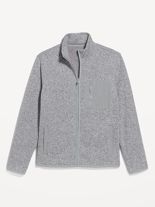 Sherpa-Lined Sweater Fleece Zip Jacket Product Image