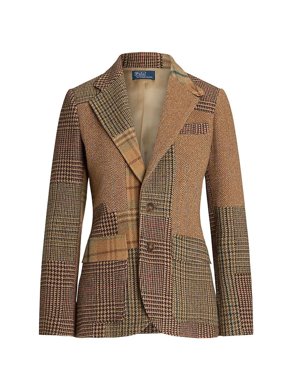 Womens Patchwork Tweed Herringbone Single-Breasted Blazer Product Image