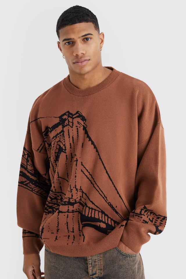 Oversized Drop Shoulder Line Graphic Sweater | boohooMAN USA Product Image