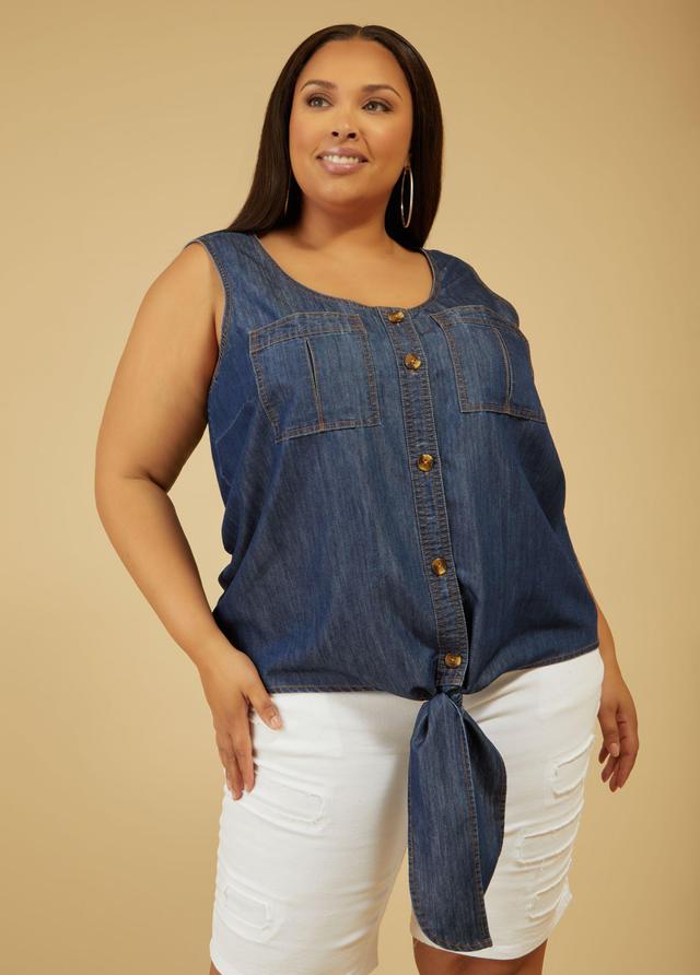 Plus Size Tie Front Chambray Top Ashley Stewart Product Image