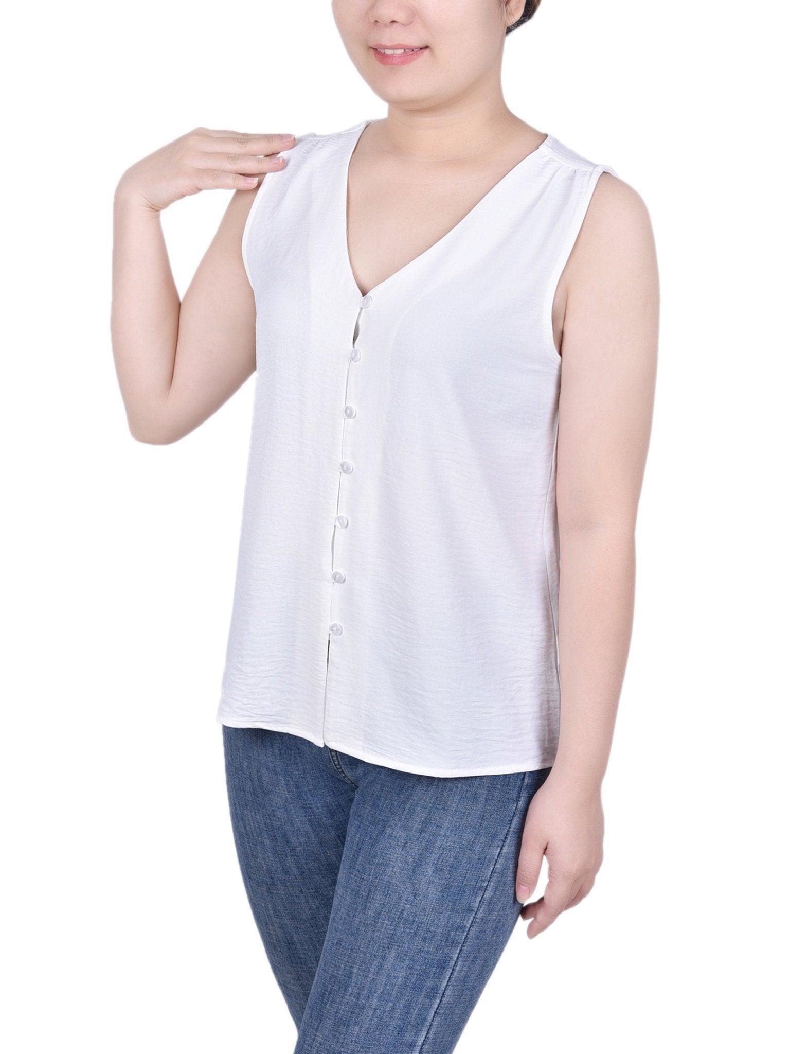 Sleeveless Button Front Blouse - Petite Product Image