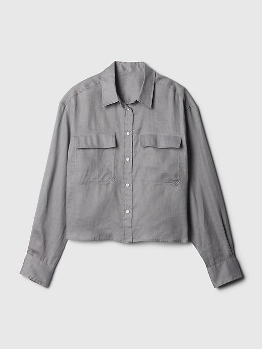 Oversized Linen Cropped Shirt Product Image