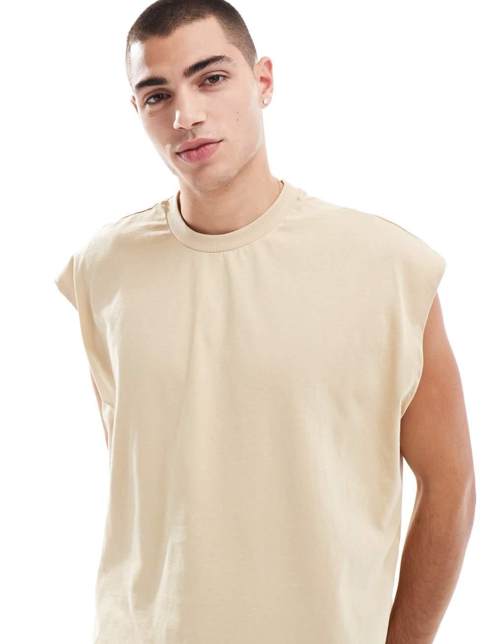 ASOS DESIGN oversized tank in beige Product Image