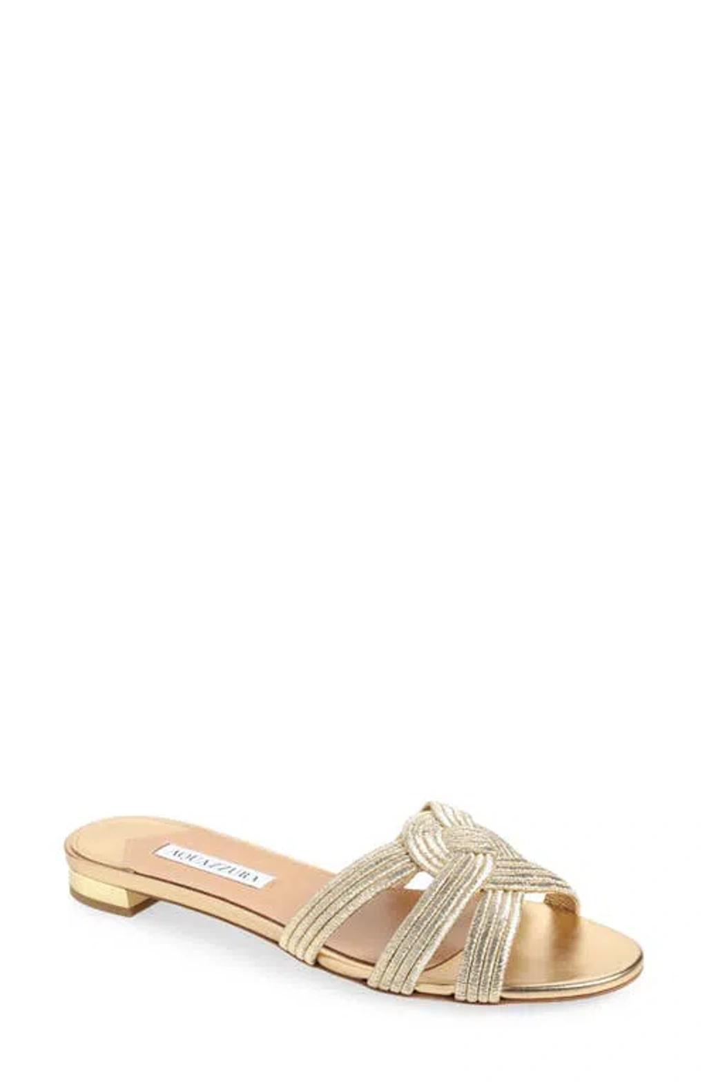 Felix Cutout Metallic Leather Slides In Gold Product Image