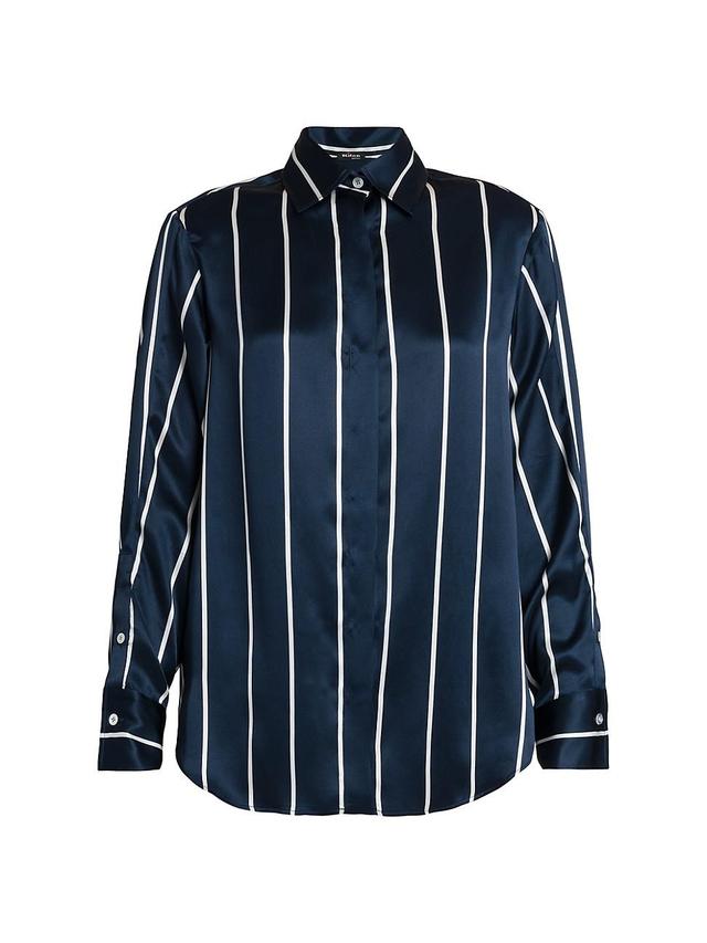 Womens Striped Silk Long-Sleeve Blouse Product Image