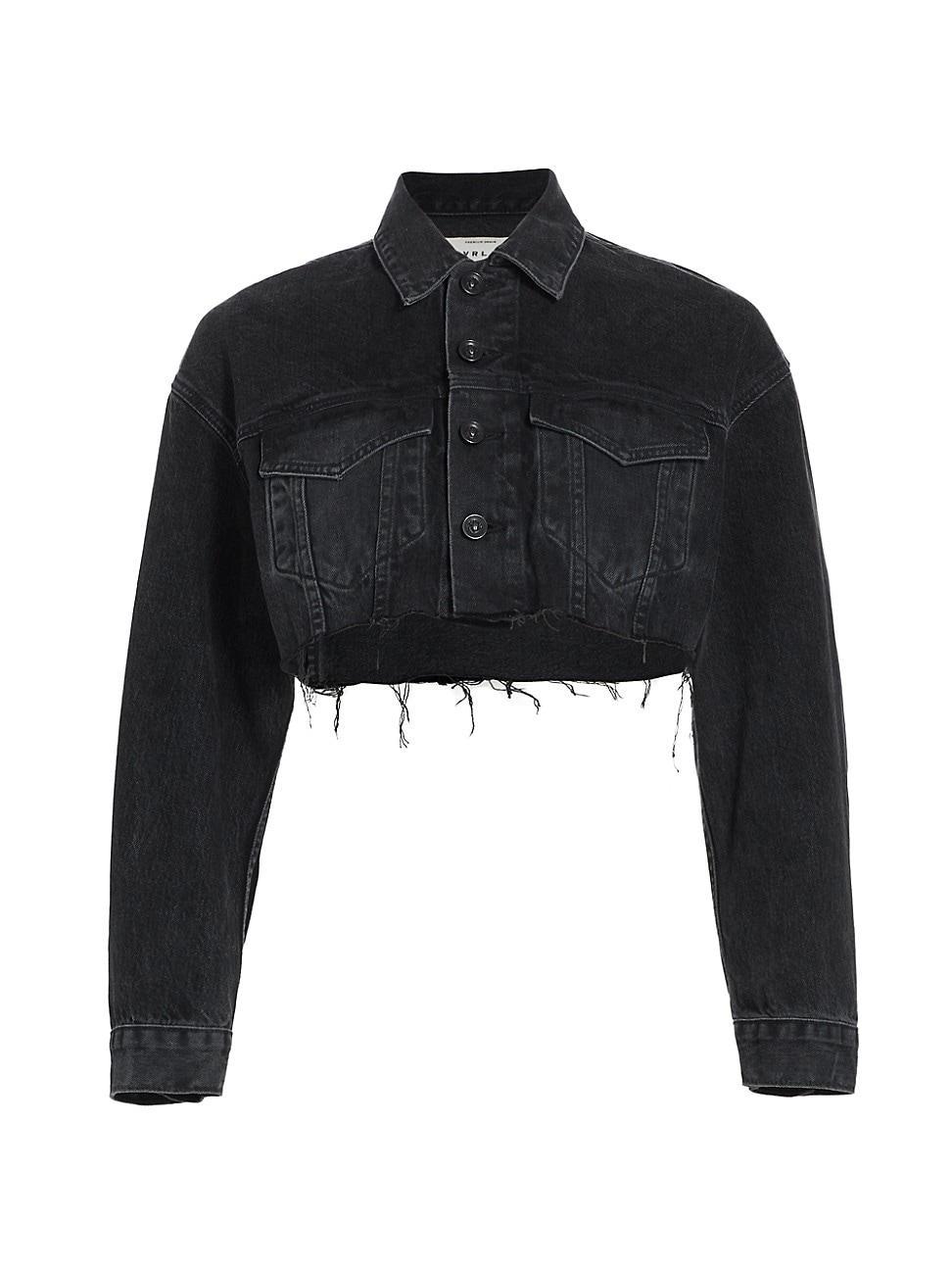 Womens Cropped Raw-Edge Denim Jacket Product Image