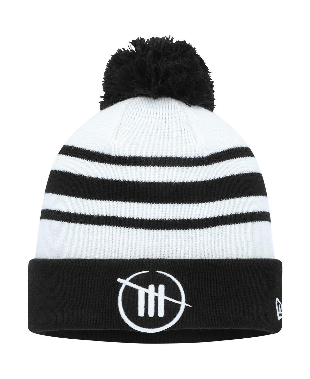 Mens New Era White Trackhouse Racing Team Collection Cuffed Knit Hat with Pom - White Product Image